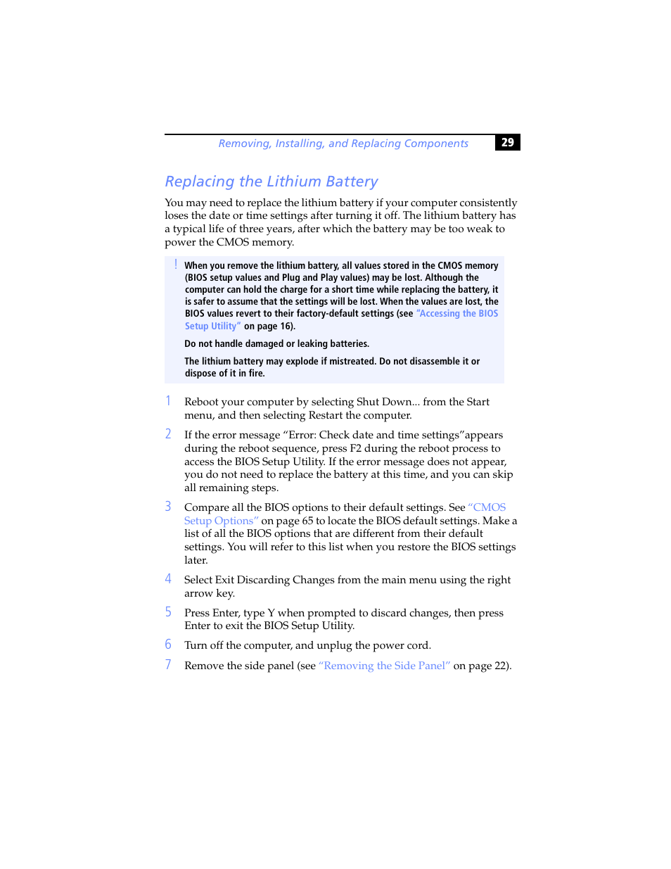 Replacing the lithium battery | Sony PCV-J200 User Manual | Page 41 / 102