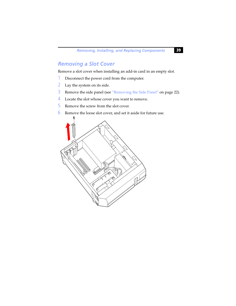 Removing a slot cover | Sony PCV-J200 User Manual | Page 51 / 102