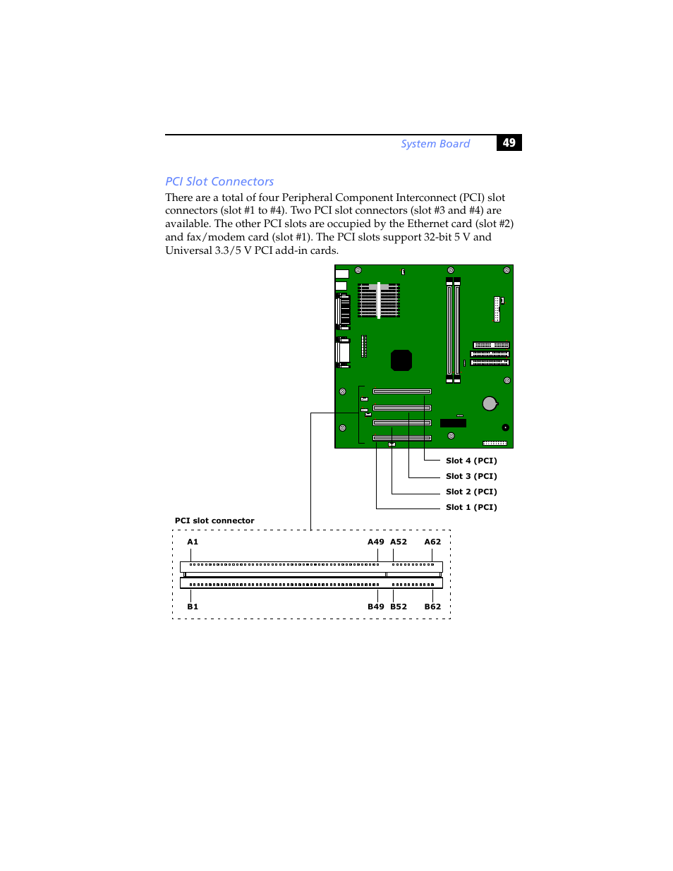 Pci slot connectors, 49 pci slot connectors | Sony PCV-J200 User Manual | Page 61 / 102