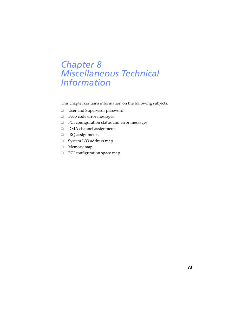 Miscellaneous technical information, Chapter 8 — miscellaneous technical information, Chapter 8 miscellaneous technical information | Sony PCV-J200 User Manual | Page 85 / 102