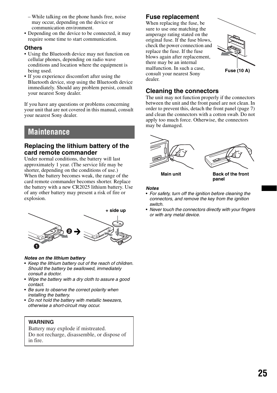 Maintenance | Sony MEX-BT3700U User Manual | Page 25 / 64