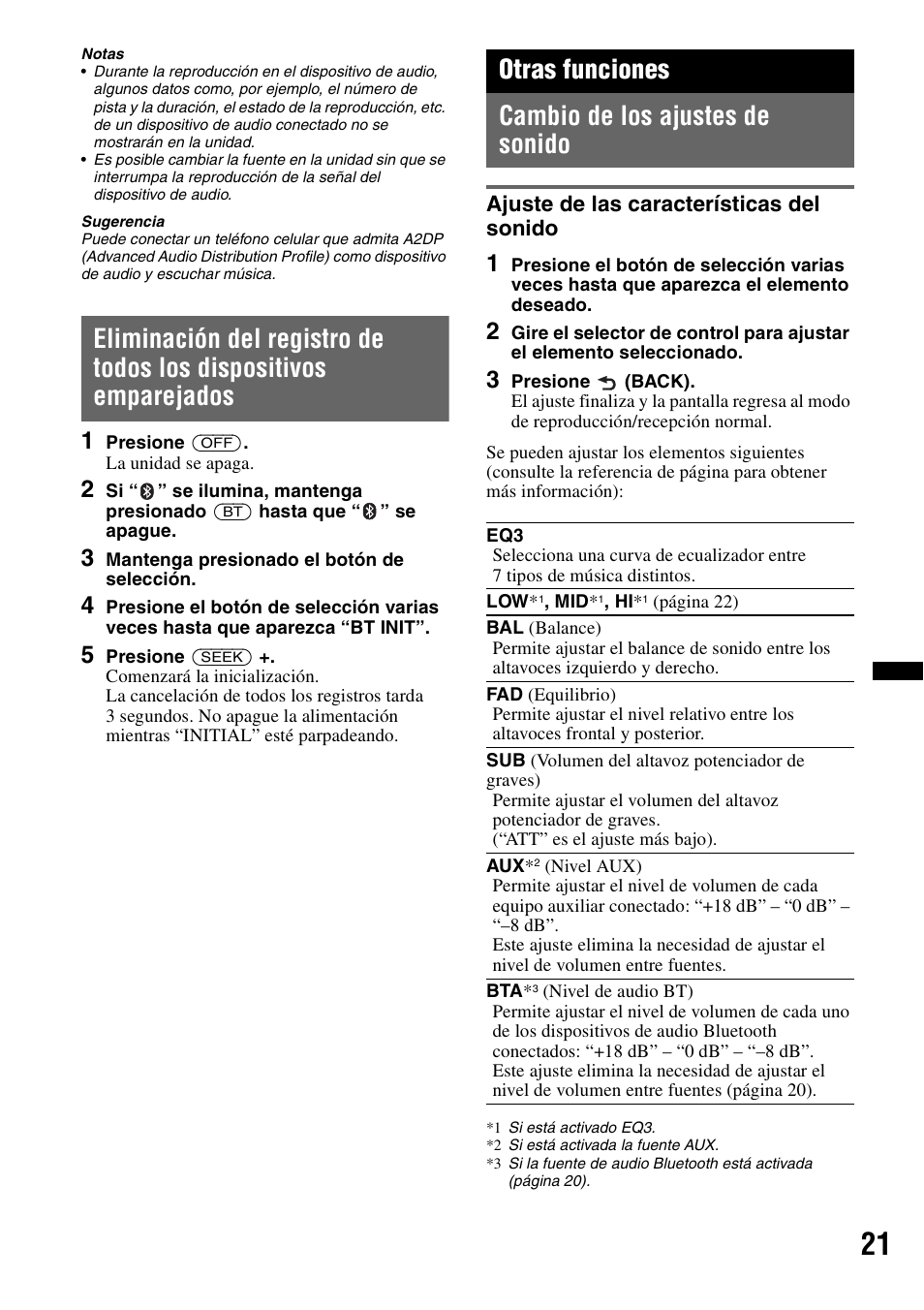 Otras funciones, Cambio de los ajustes de sonido, Ajuste de las características del sonido | Otras funciones cambio de los ajustes de sonido | Sony MEX-BT3700U User Manual | Page 51 / 64