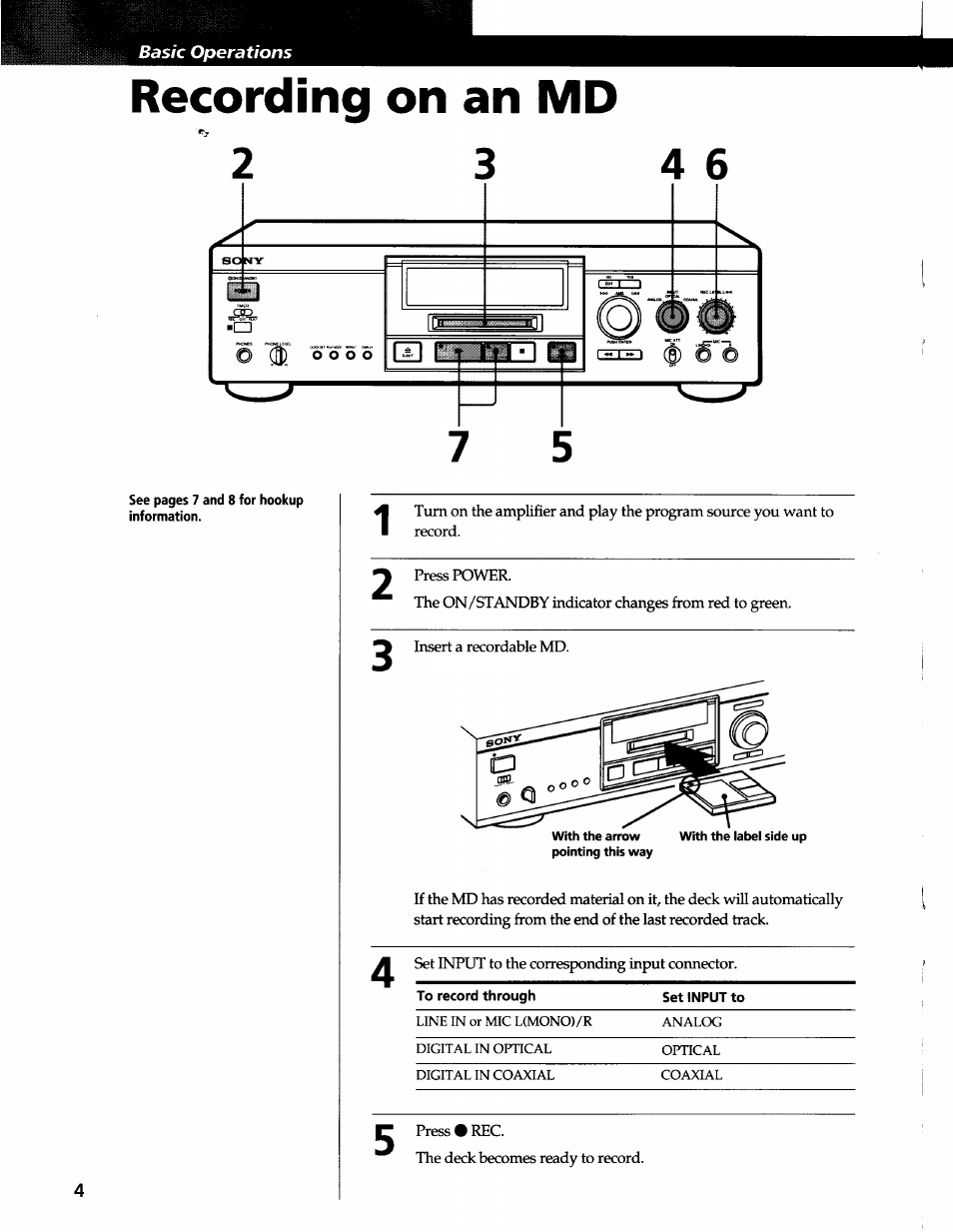 Recording on an md | Sony MDS-JA3ES User Manual | Page 4 / 33