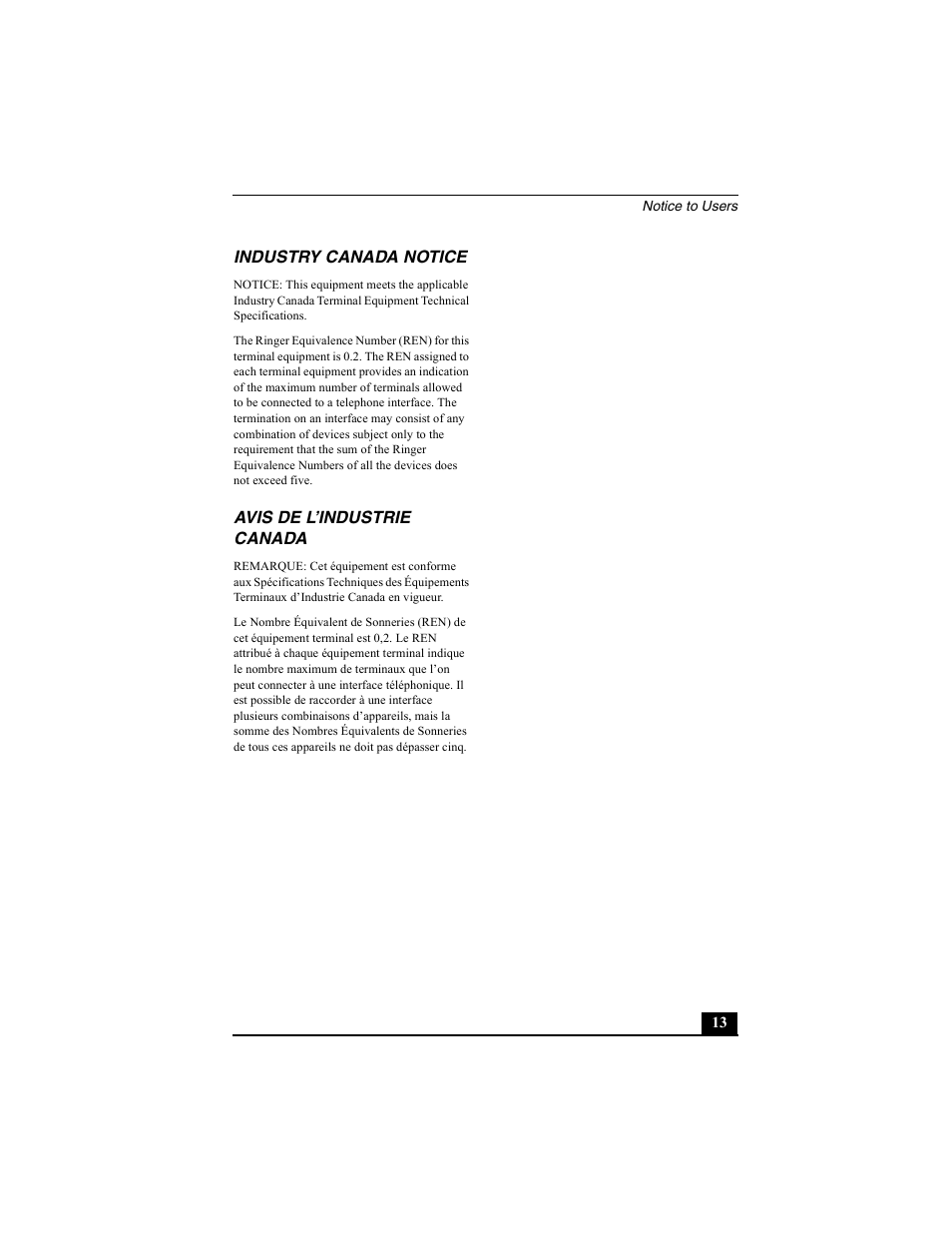 H3 - avis de l’industrie canada | Sony PCG-V505BC User Manual | Page 13 / 76