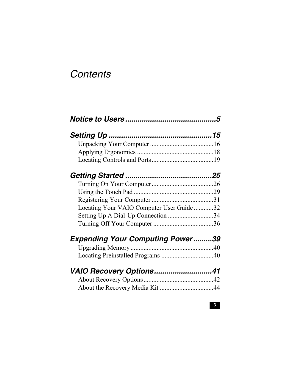 Sony PCG-V505BC User Manual | Page 3 / 76