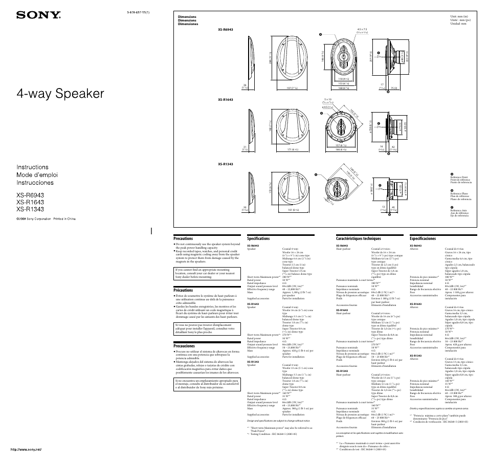 Sony XS-R6943 User Manual | 2 pages