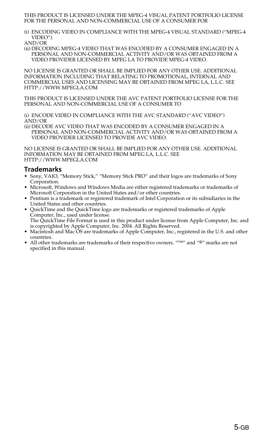 Trademarks | Sony MSSW-IC2P User Manual | Page 5 / 40