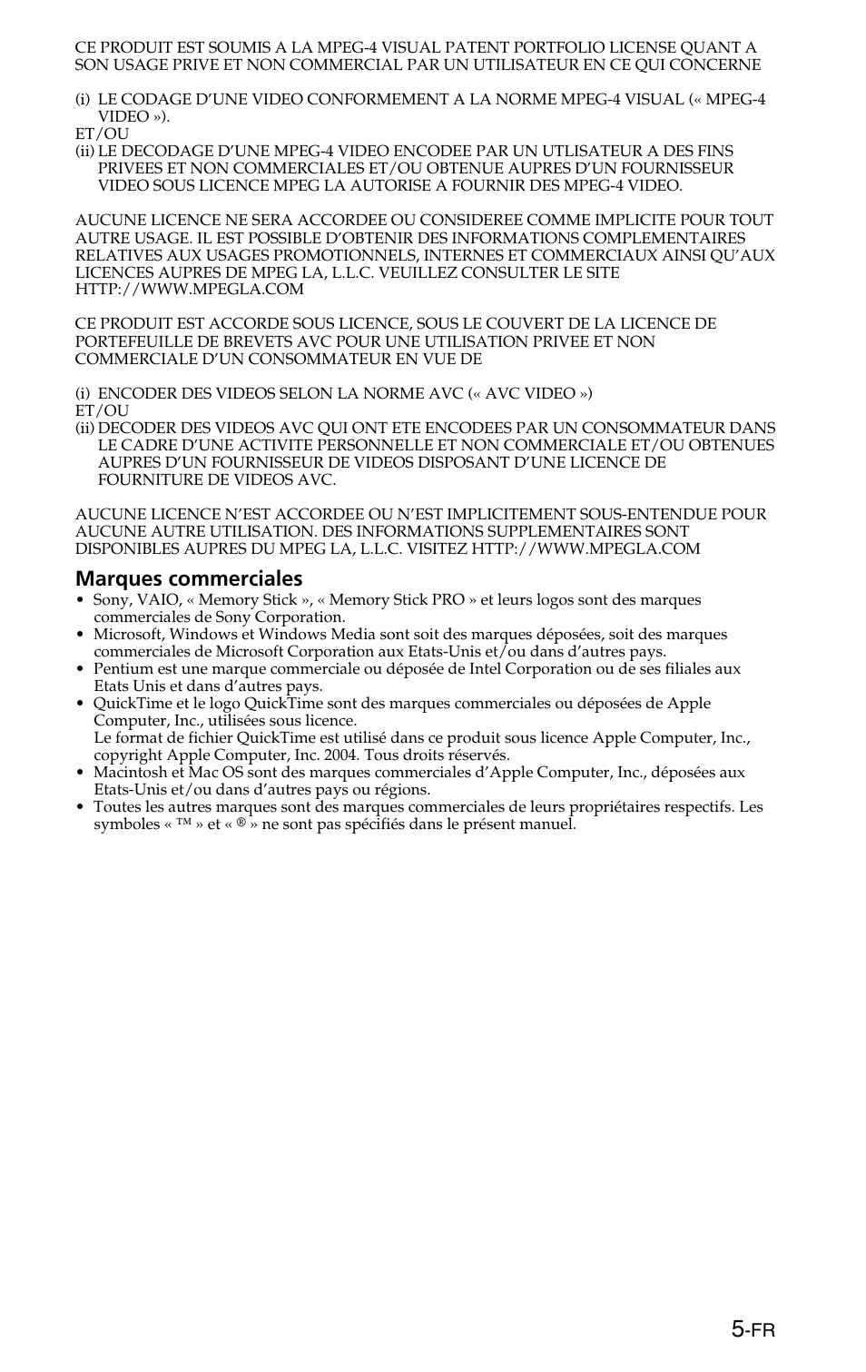 Marques commerciales | Sony MSSW-IC2P User Manual | Page 9 / 40