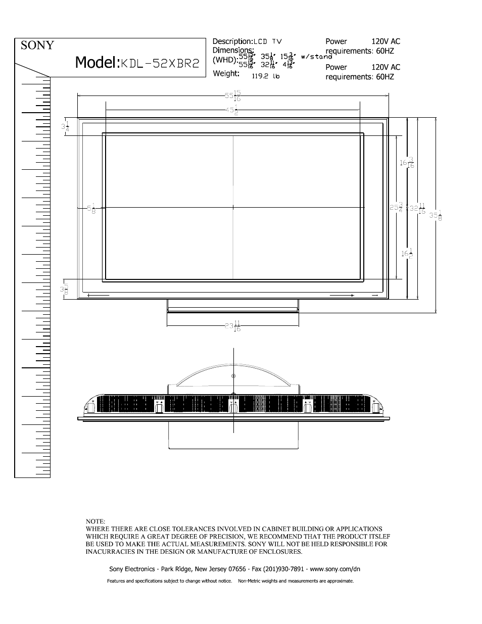 Sony KDL-52XBR2 User Manual | 2 pages