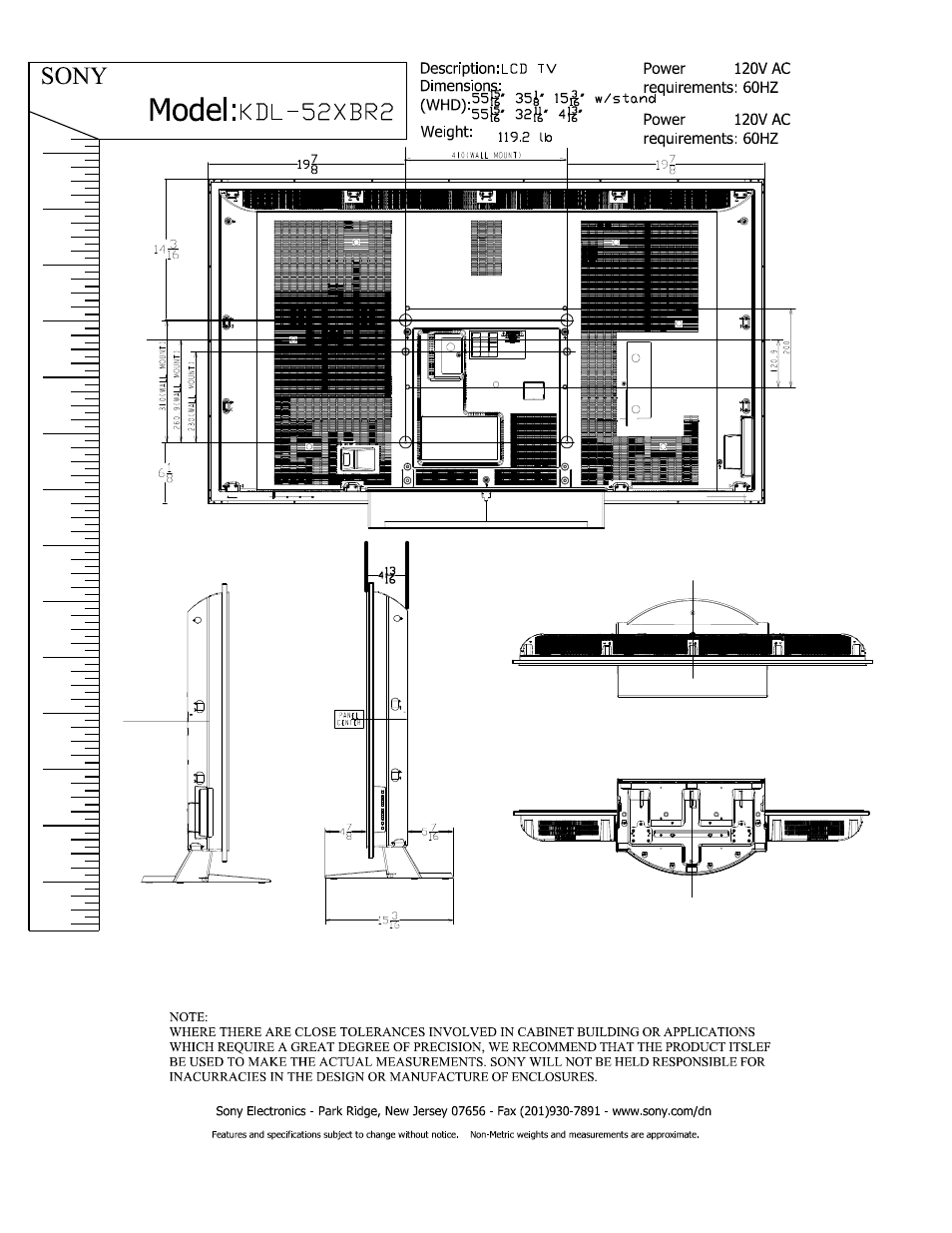 Sony model:kdl-52xbr2 | Sony KDL-52XBR2 User Manual | Page 2 / 2