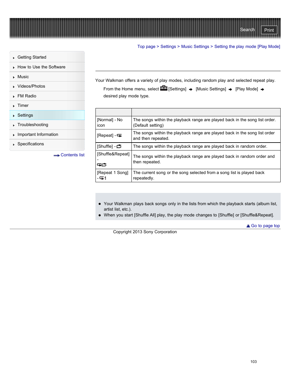 Setting the play mode [play mode | Sony NWZ-E384BLK User Manual | Page 109 / 162