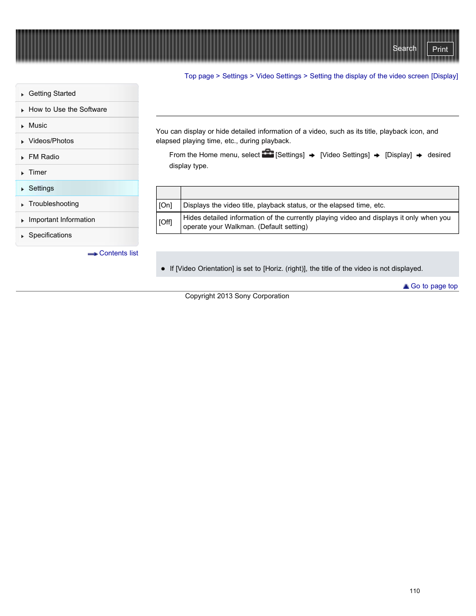 Setting the display of the video screen [display | Sony NWZ-E384BLK User Manual | Page 116 / 162