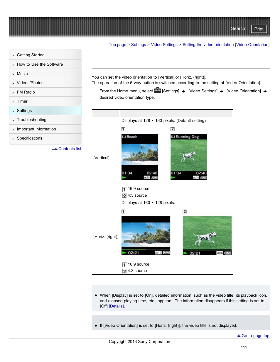 Setting the video orientation [video orientation | Sony NWZ-E384BLK User Manual | Page 117 / 162