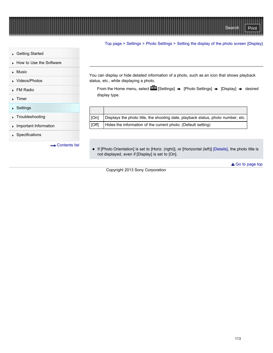 Setting the display of the photo screen [display | Sony NWZ-E384BLK User Manual | Page 119 / 162