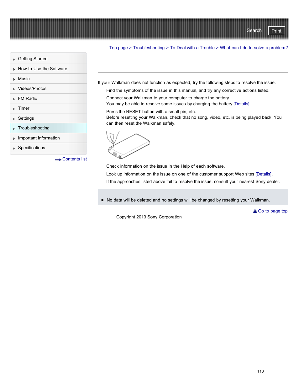 What can i do to solve a problem, Details | Sony NWZ-E384BLK User Manual | Page 124 / 162