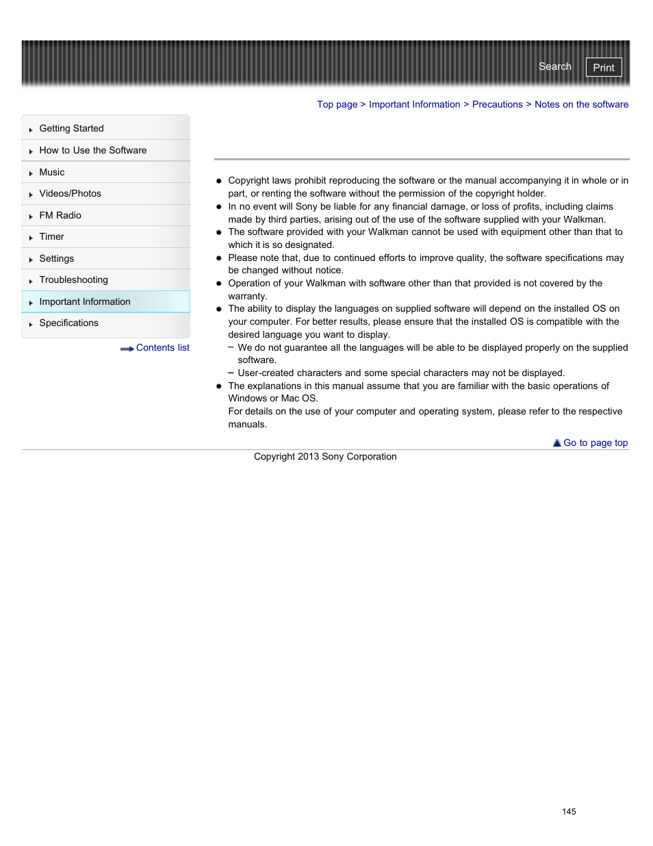 Notes on the software | Sony NWZ-E384BLK User Manual | Page 151 / 162