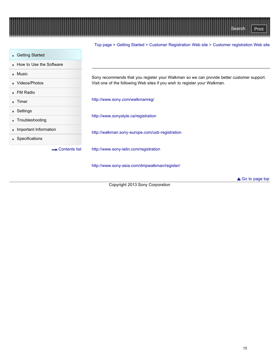 Customer registration web site | Sony NWZ-E384BLK User Manual | Page 21 / 162