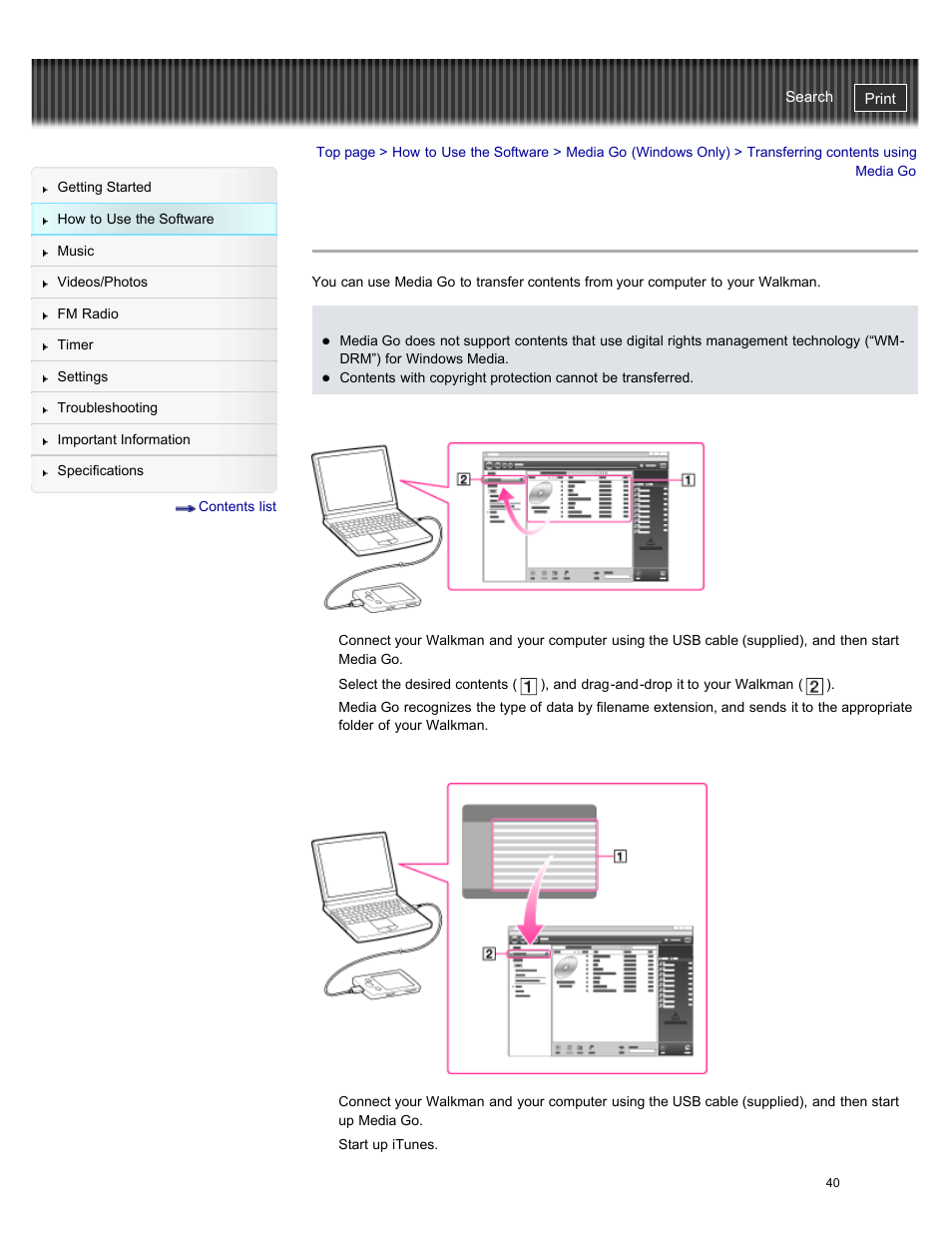 Transferring contents using media go, Details | Sony NWZ-E384BLK User Manual | Page 46 / 162
