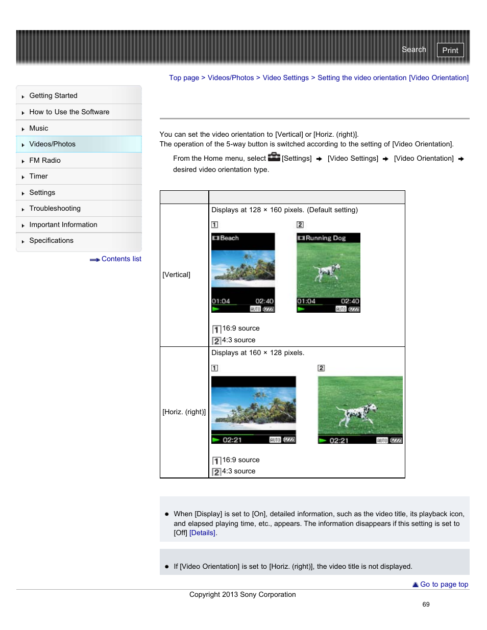 Setting the video orientation [video orientation, Details | Sony NWZ-E384BLK User Manual | Page 75 / 162