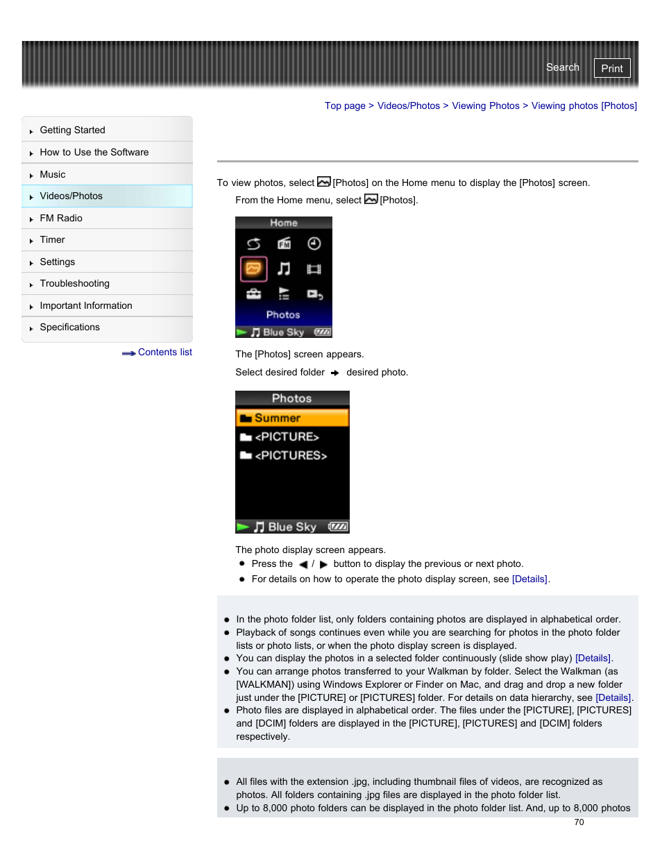 Viewing photos [photos, Details | Sony NWZ-E384BLK User Manual | Page 76 / 162