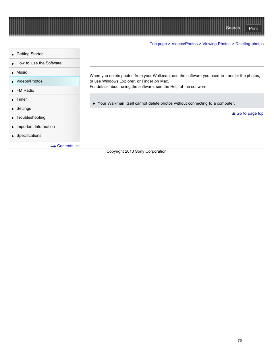 Deleting photos | Sony NWZ-E384BLK User Manual | Page 81 / 162