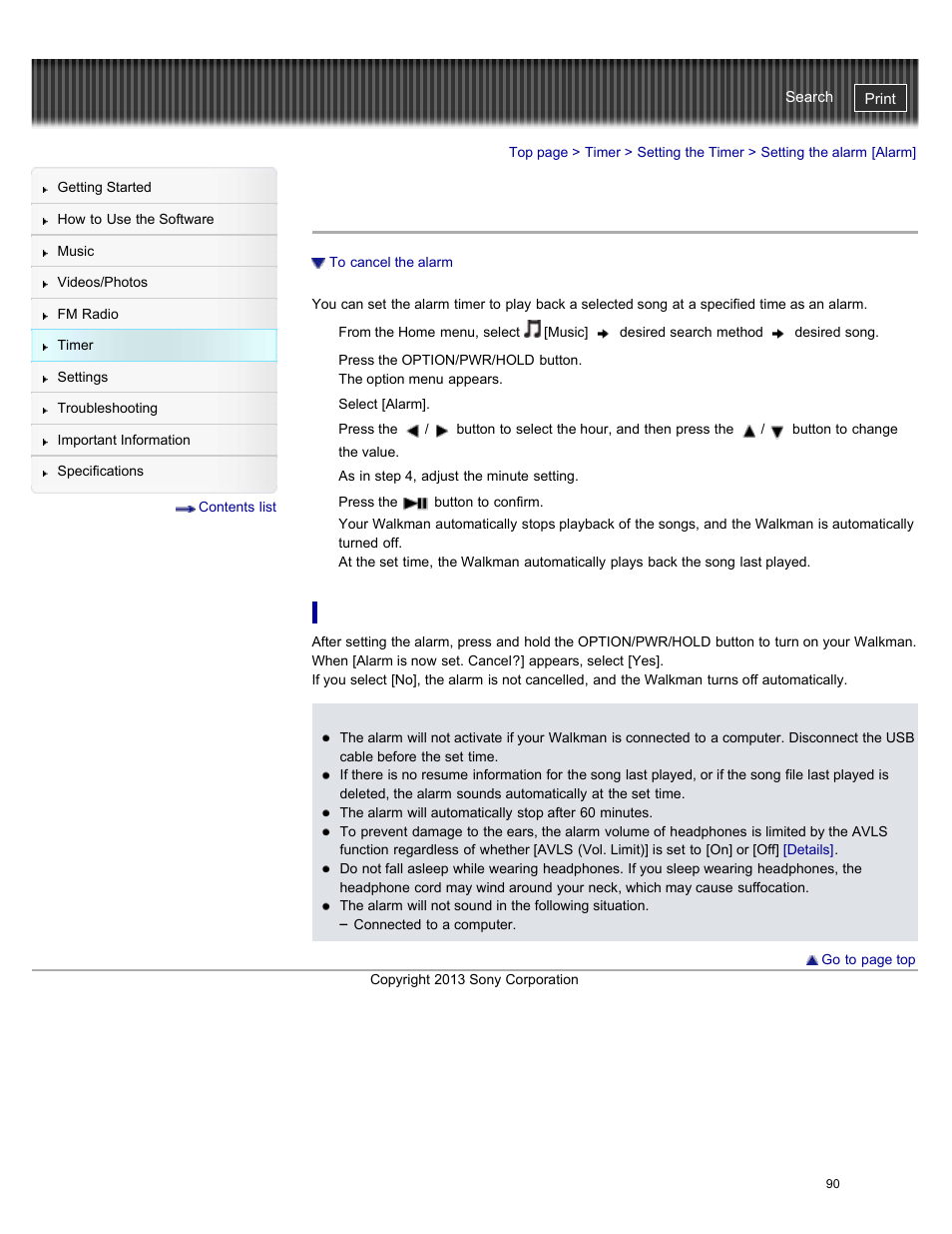 Setting the alarm [alarm, To cancel the alarm, Details | Sony NWZ-E384BLK User Manual | Page 96 / 162
