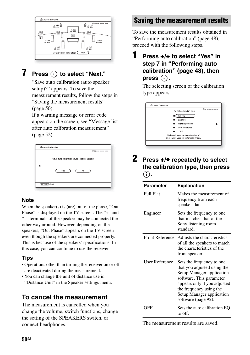 Saving the measurement results | Sony STR-DA5600ES User Manual | Page 50 / 178