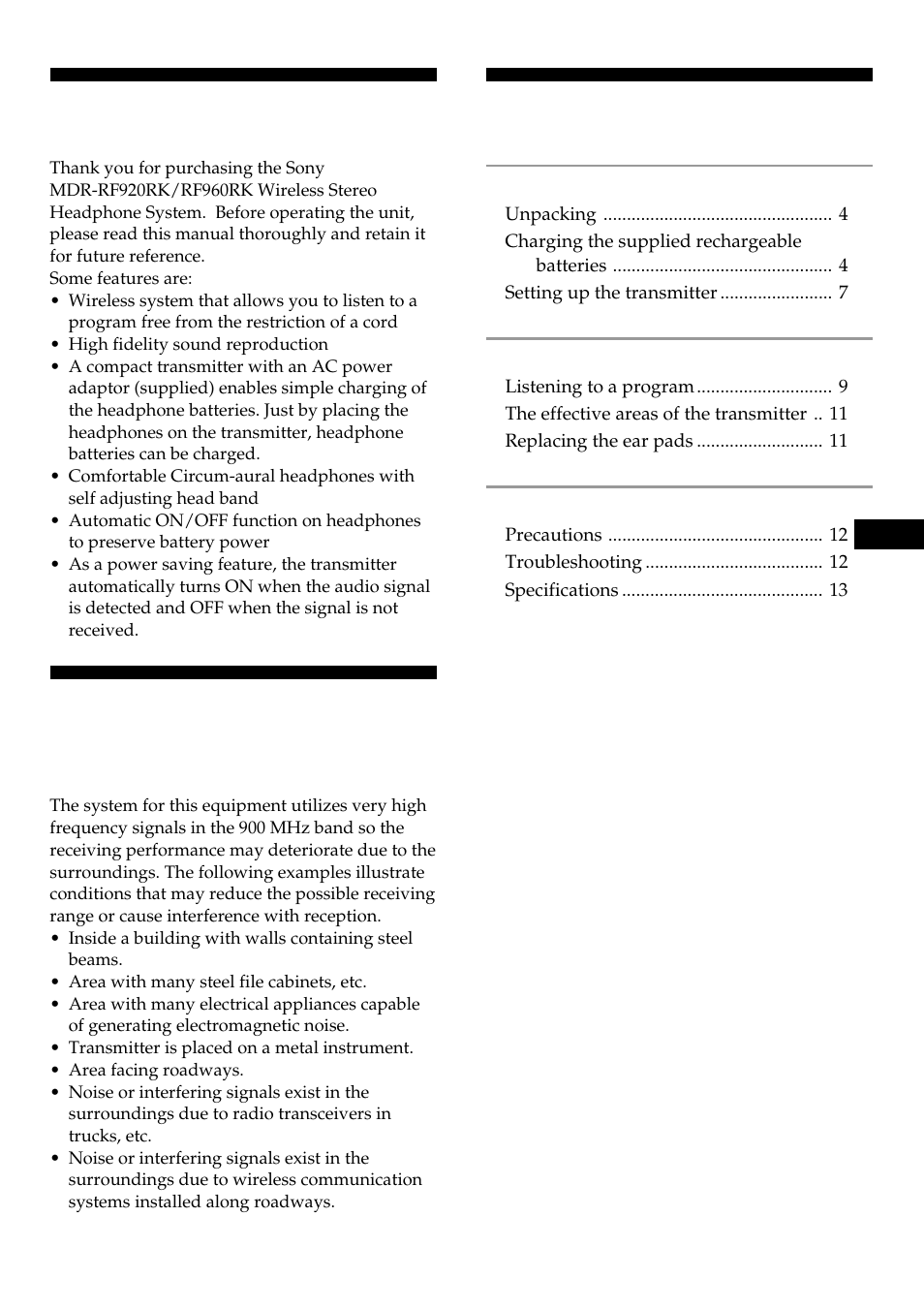 Sony MDR-RF960RK User Manual | Page 3 / 40