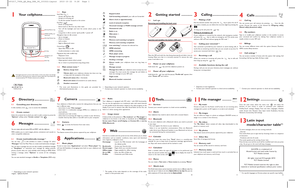 Alcatel OT-706A User Manual | 2 pages