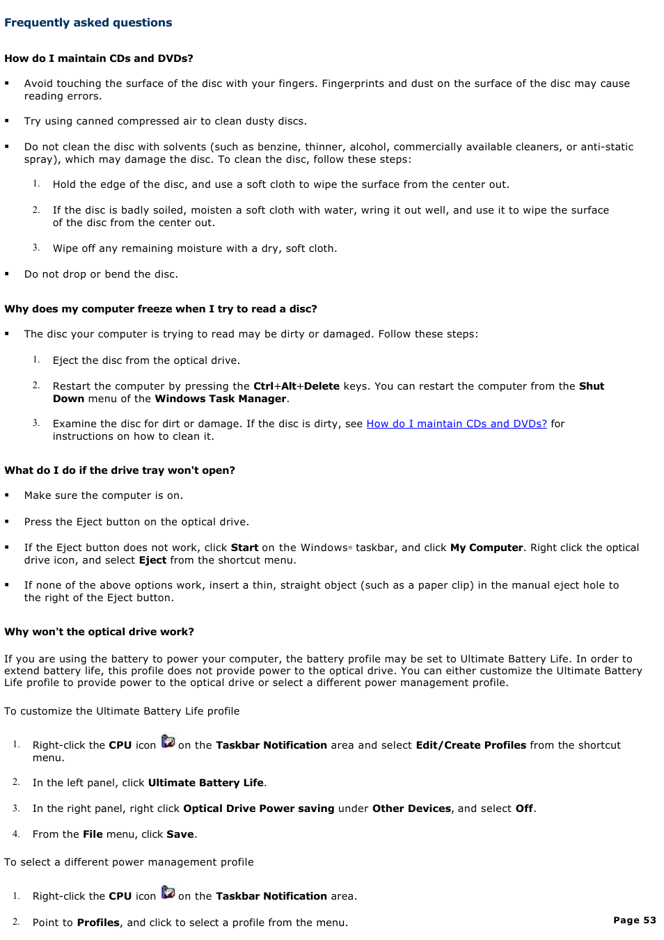 Frequently asked questions | Sony PCG-Z1RAP1 User Manual | Page 53 / 147