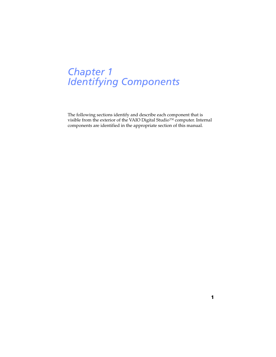 Identifying components, Chapter 1 — identifying components, Chapter 1 identifying components | Sony PCV-RX590G User Manual | Page 13 / 98
