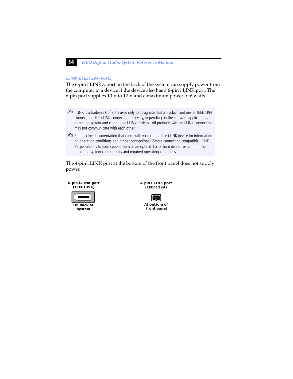 I.link (ieee1394) ports | Sony PCV-RX590G User Manual | Page 26 / 98