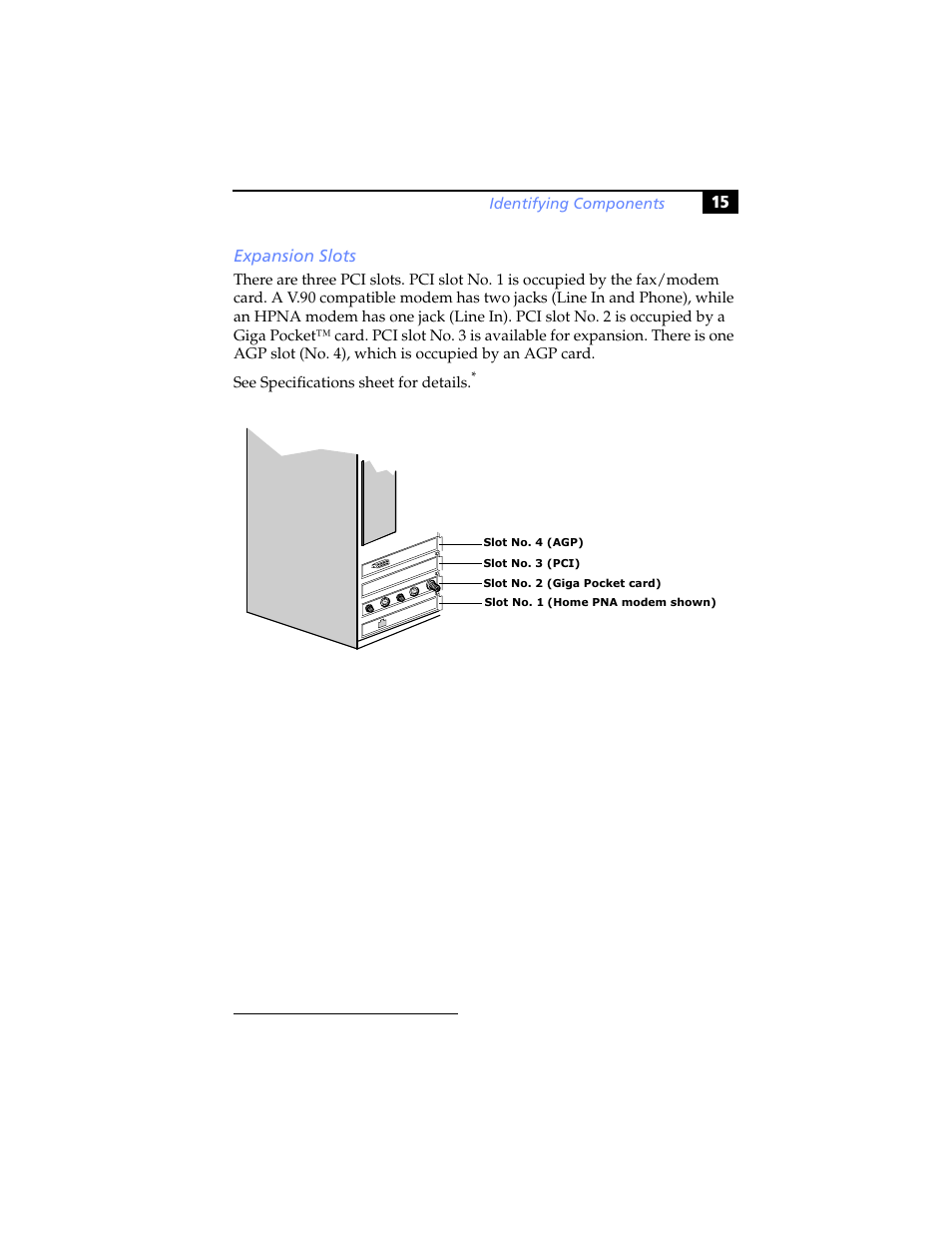 Expansion slots, 15 expansion slots | Sony PCV-RX590G User Manual | Page 27 / 98