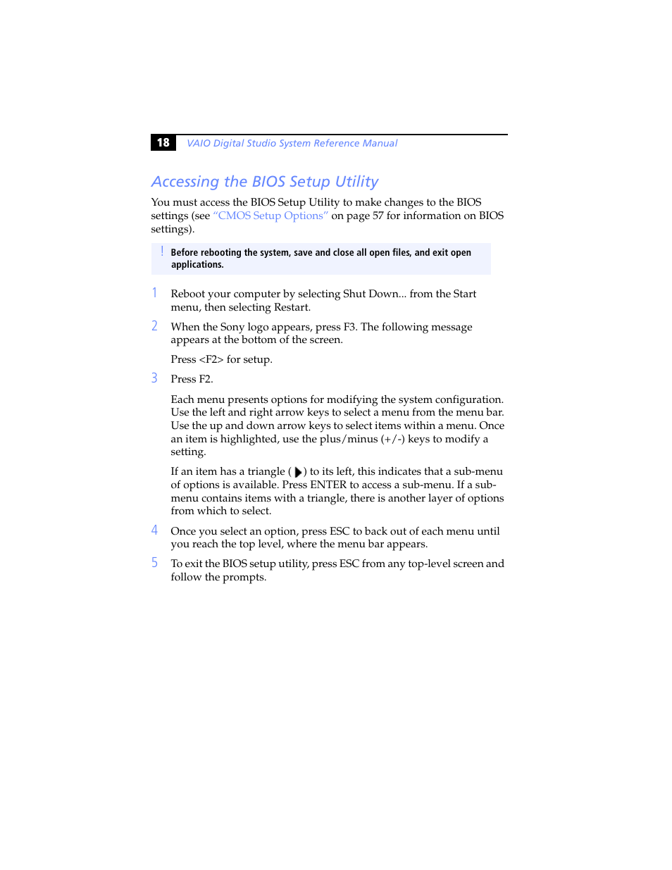 Accessing the bios setup utility | Sony PCV-RX590G User Manual | Page 30 / 98