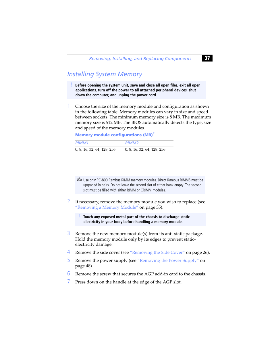 Installing system memory | Sony PCV-RX590G User Manual | Page 49 / 98