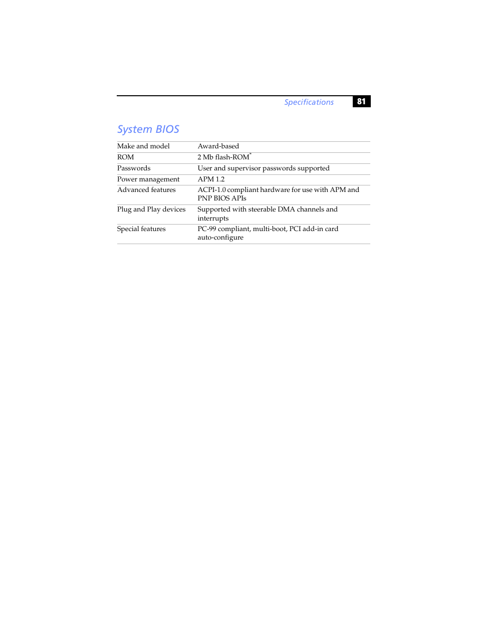 System bios | Sony PCV-RX590G User Manual | Page 93 / 98