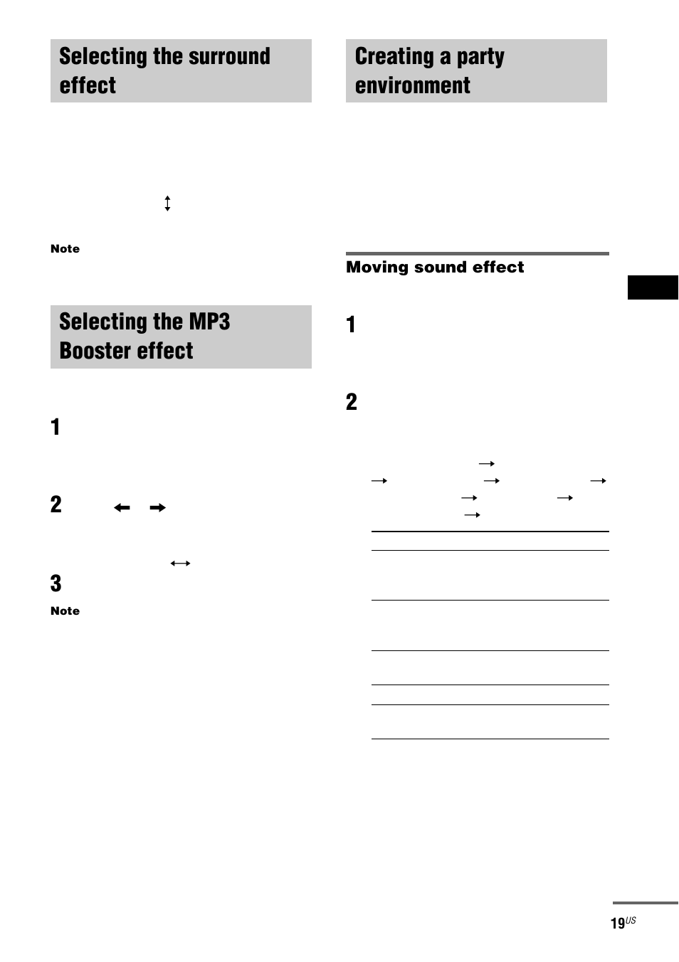 Selecting the surround effect, Selecting the mp3 booster effect, Creating a party environment | X-round | Sony HCD-ZX9 User Manual | Page 19 / 40