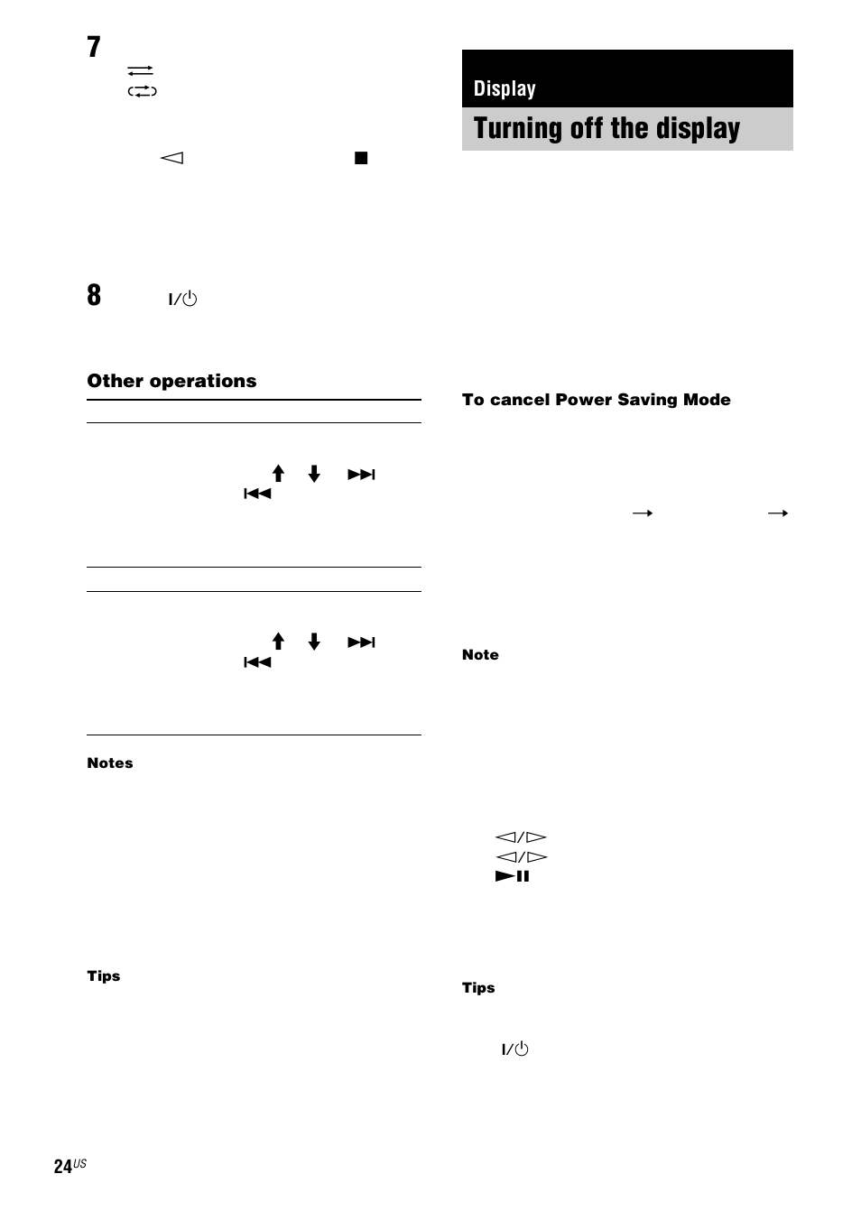 Display, Turning off the display, Power saving mode | Sony HCD-ZX9 User Manual | Page 24 / 40