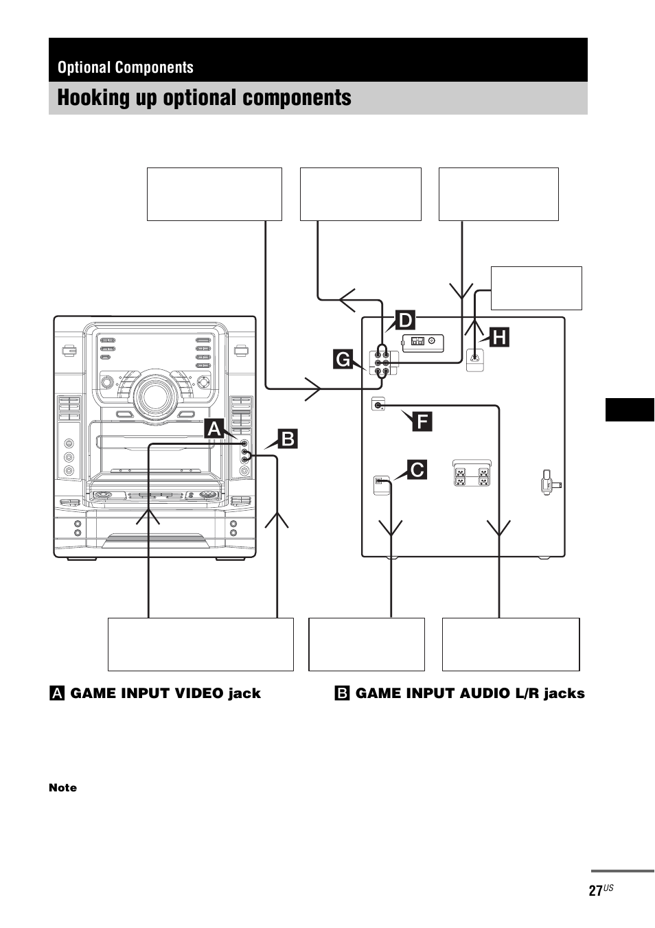 Optional components, Hooking up optional components | Sony HCD-ZX9 User Manual | Page 27 / 40