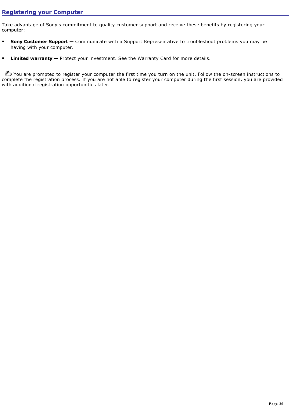 Registering your computer | Sony PCV-RZ20CP User Manual | Page 30 / 87