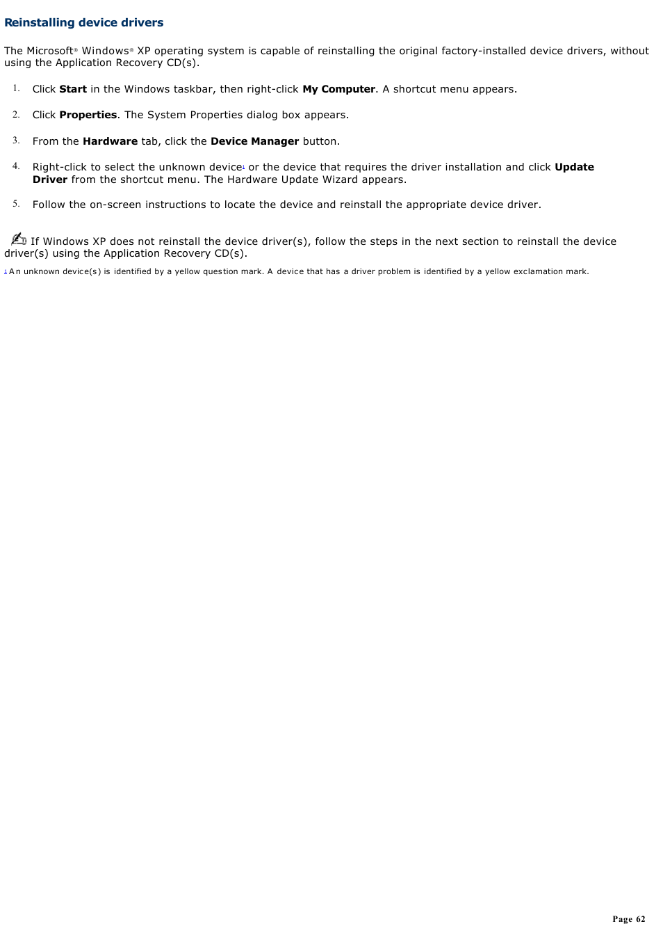 Reinstalling device drivers | Sony PCV-RZ20CP User Manual | Page 62 / 87