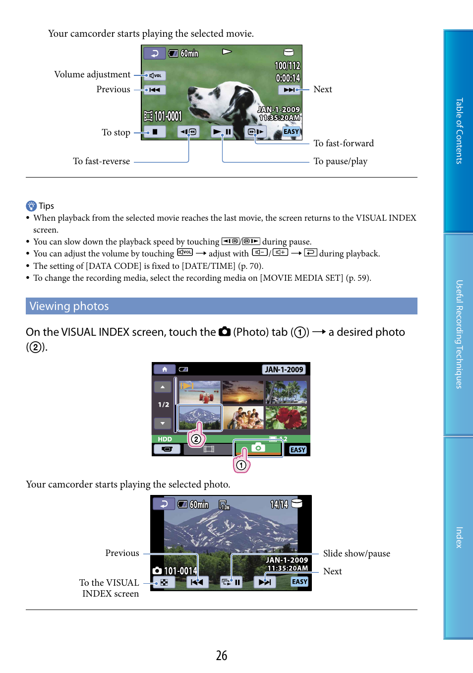 Viewing photos, De (26, 36), E (26, 36) | Sony DCR-SR87 User Manual | Page 26 / 107