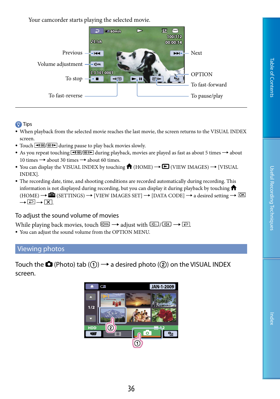 Viewing photos | Sony DCR-SR87 User Manual | Page 36 / 107