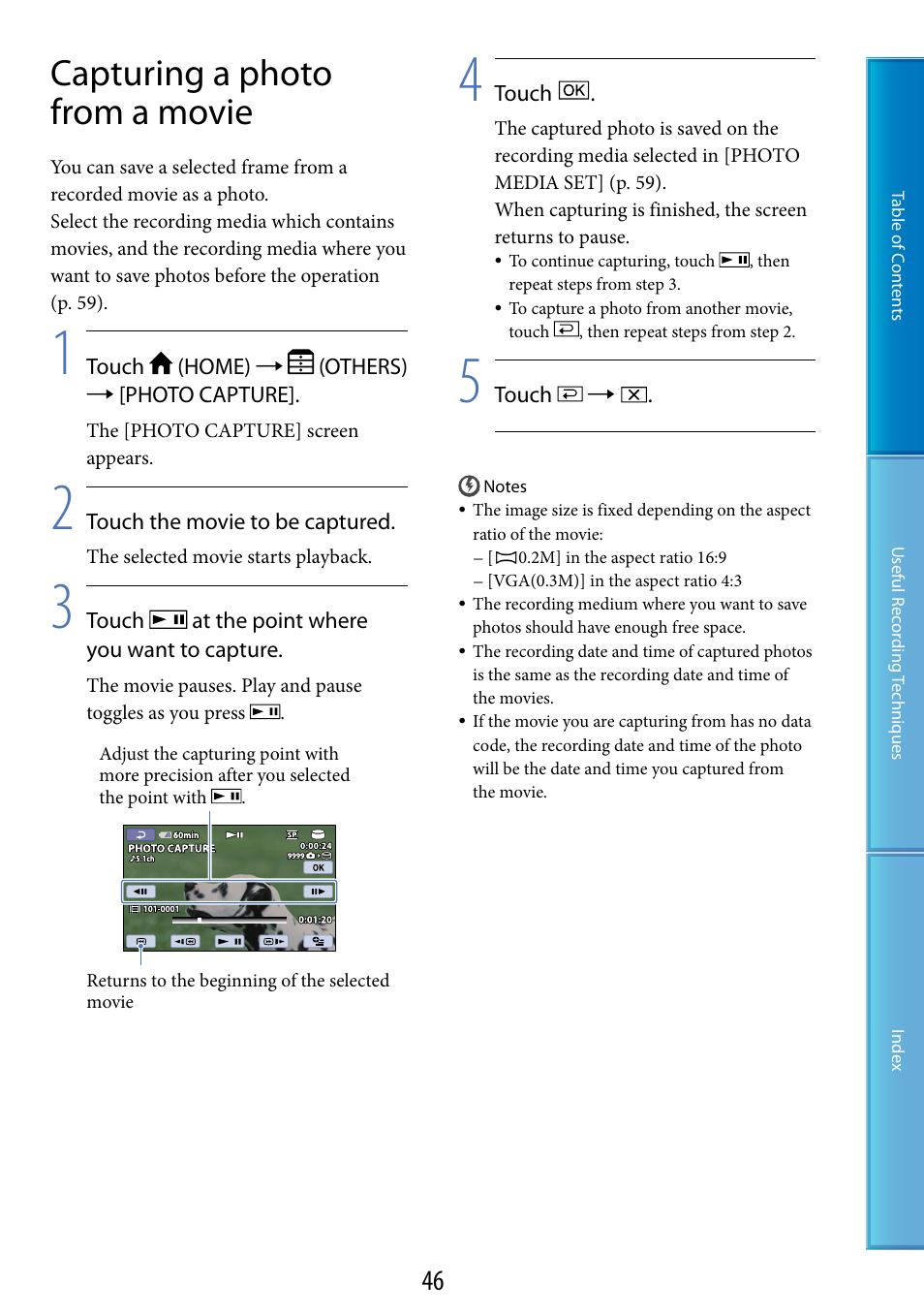 Capturing a photo from a movie | Sony DCR-SR87 User Manual | Page 46 / 107