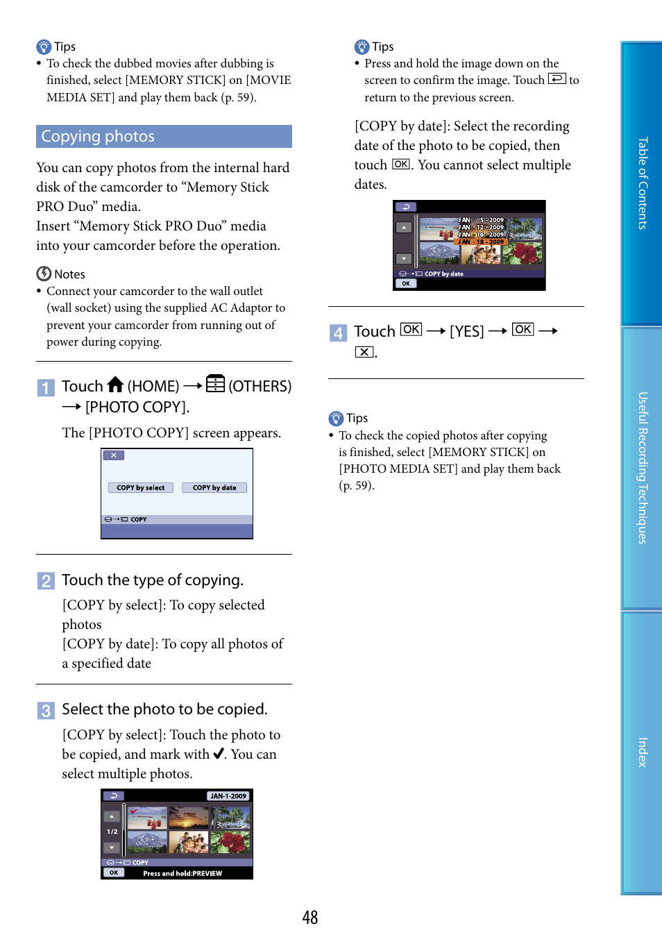 Copying photos | Sony DCR-SR87 User Manual | Page 48 / 107