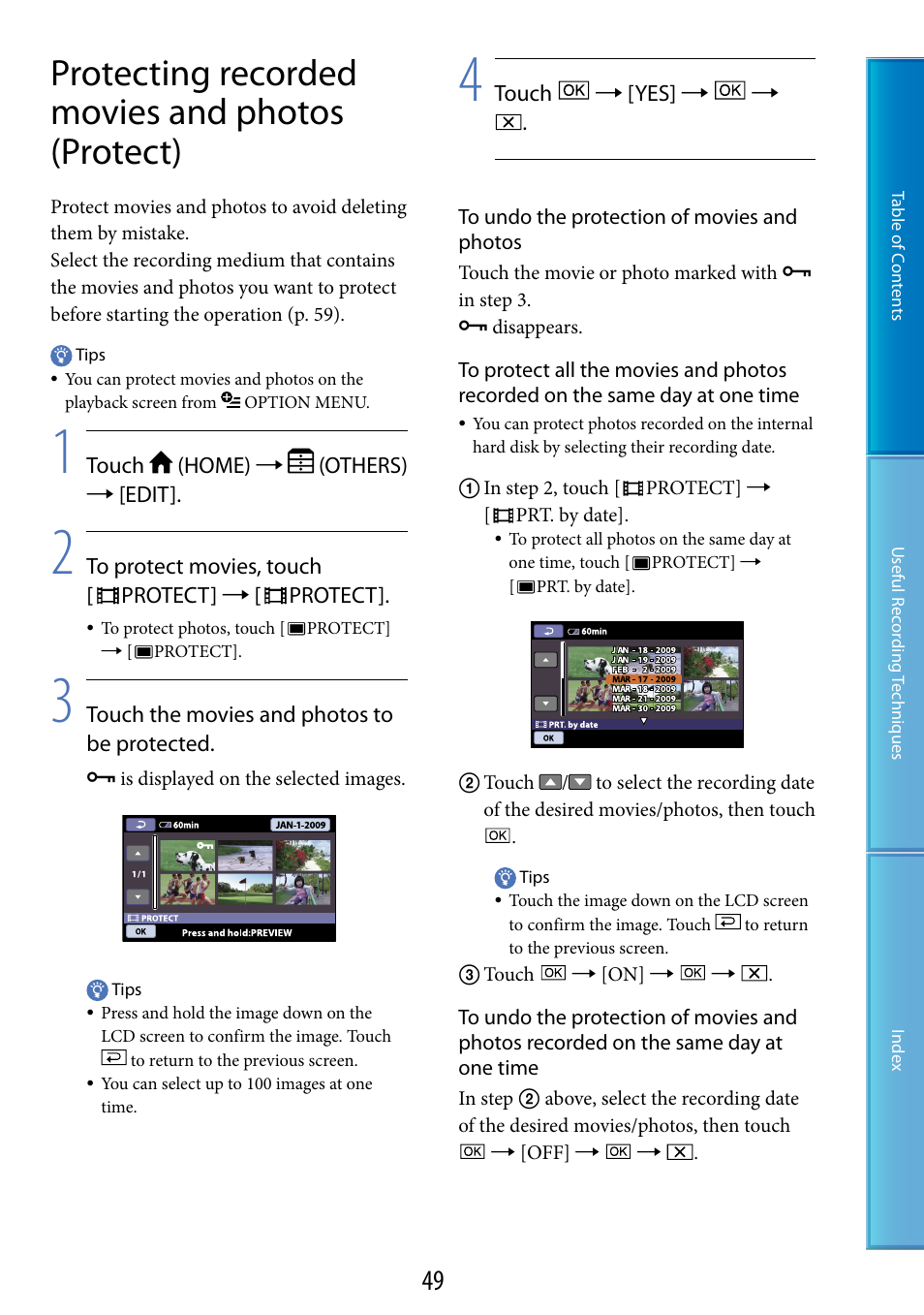 Protecting recorded movies and photos (protect), E (49) | Sony DCR-SR87 User Manual | Page 49 / 107