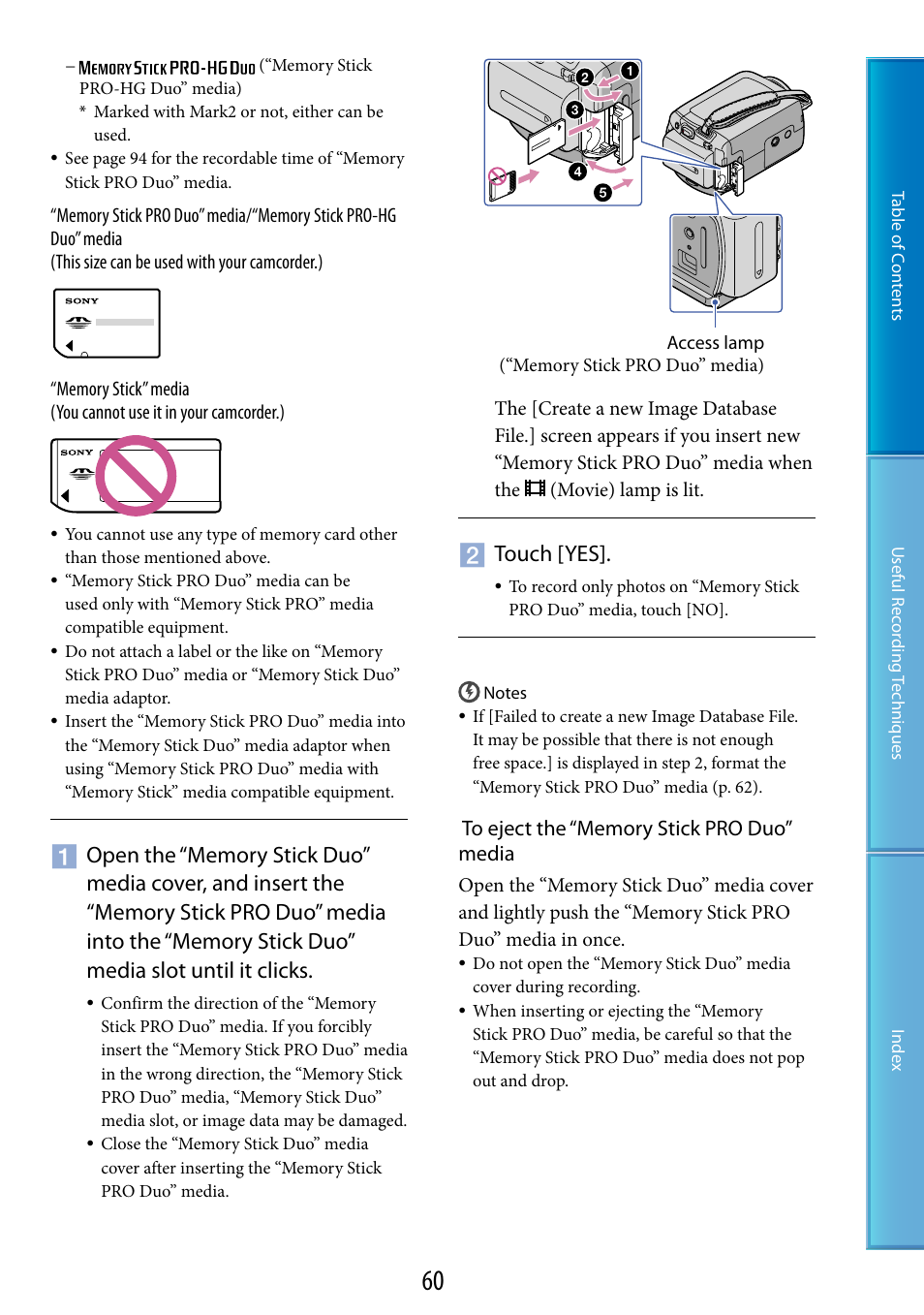 Media slot (60), Media) (60), 60) a | Touch [yes | Sony DCR-SR87 User Manual | Page 60 / 107