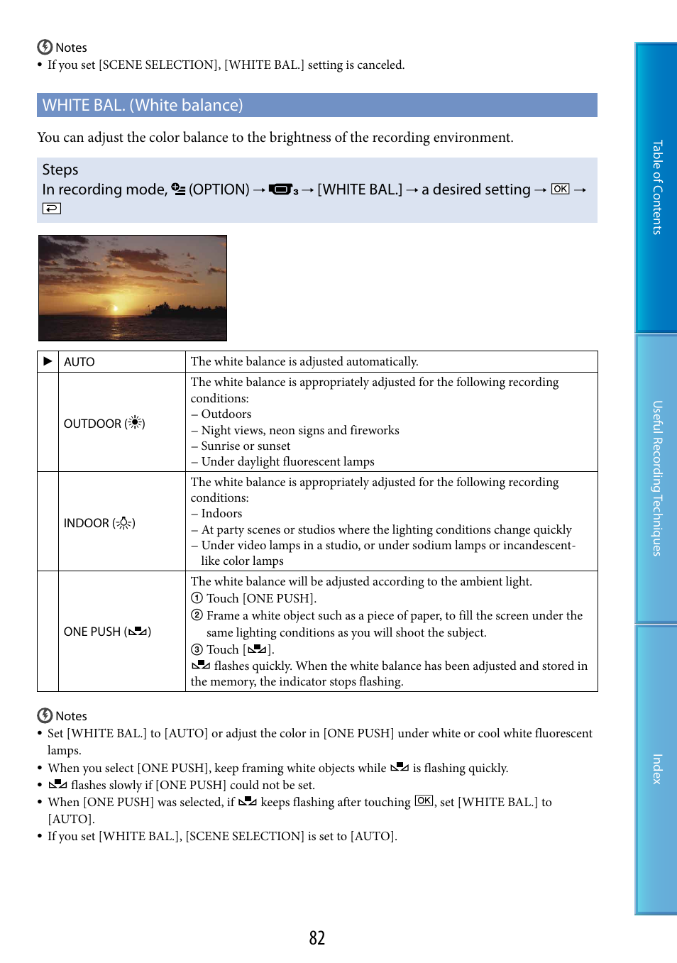 Ce (82), White bal. (white balance), Steps in recording mode, (option) | White bal, A desired setting | Sony DCR-SR87 User Manual | Page 82 / 107