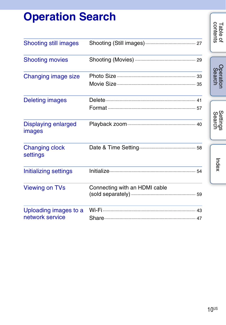 Operation search, Tion | Sony bloggie MHS-TS55 User Manual | Page 10 / 75