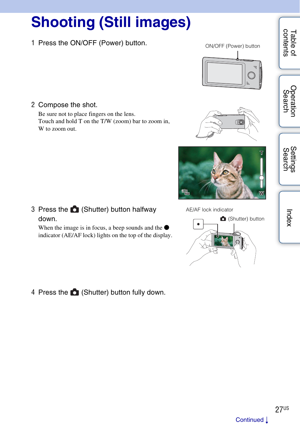 Shooting (still images) | Sony bloggie MHS-TS55 User Manual | Page 27 / 75